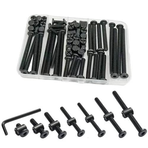 Vista 8 de Kit de repuesto de tornillos de cuna – M6 x 15/20/30/40/50/60/70/3.150 in, tornillos hexagonales, tuercas de barril, 71 piezas de 8 tamaños