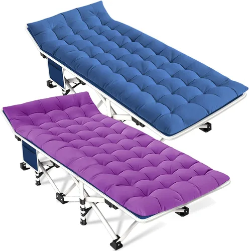 Vista 10 de Paquete de 2 catres de camping con colchón, catres cómodos para catres de dormir para adultos, cama plegable de doble capa Oxford, fácil