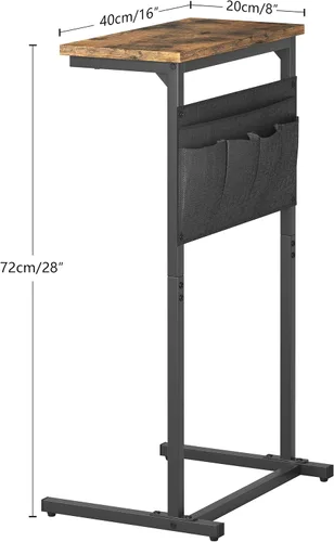 Vista 3 de Mesa auxiliar en forma de C, mesa auxiliar para sofá, bandeja de TV pequeña, mesa de sofá con bolsa de almacenamiento para espacio pequeño, sala