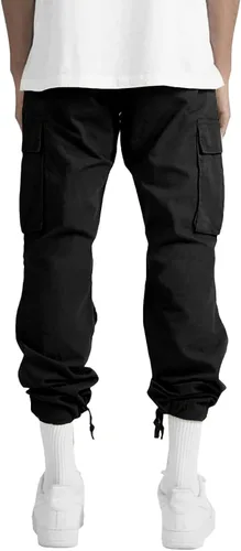 Vista 4 de THWEI - Pantalones cargo casuales para hombre, joggers deportivos de algodón, pantalones sueltos y rectos tipo sudadera