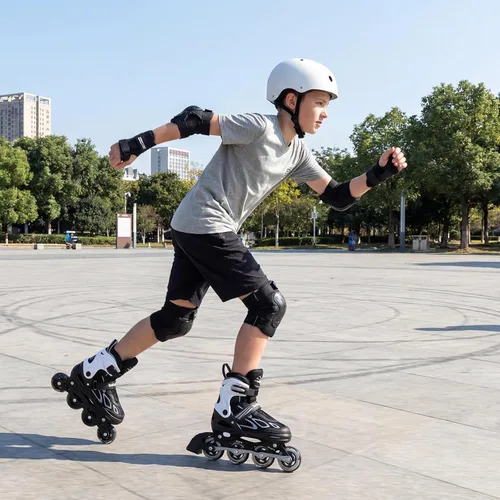 Vista 2 de BABY JOY Patines en línea, 4 tamaños ajustables para niños con ruedas iluminadas para niños de 5 a 14 años, divertidos patines iluminadores