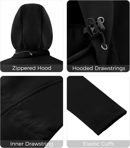 Vista 6 de wantdo Chaqueta larga Softshell con capucha para mujer, chaqueta cortavientos con forro polar