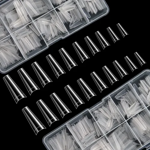 Vista 7 de FEBSNOW 1000 piezas de puntas de uñas acrílicas francesas tipo ataúd/bailarina, uñas artificiales de cobertura media, 10 tamaños, con estuches