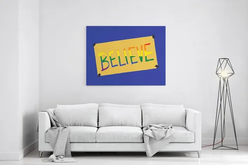 Vista 2 de Believe Sign Bandera del Orgullo Fondo Azul – Diseños Inspirados en Lazo Entrenador – Decoración del Hogar – Decoración de Oficina – Motovational