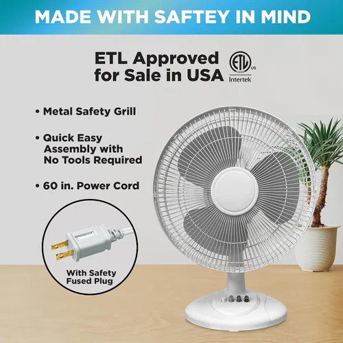 Vista 11 de EZ-CHILL Ventilador de mesa oscilante de 3 velocidades de 12" para el hogar