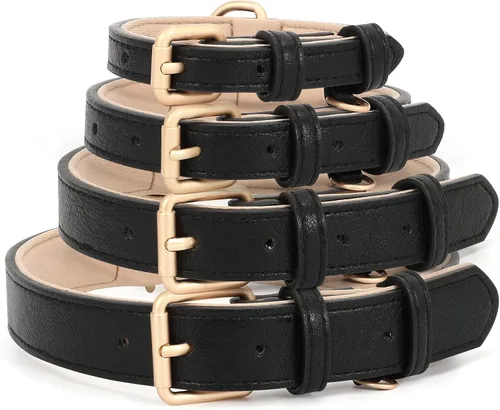 Vista 7 de WHIPPY Collar de cuero para perro pequeño, mediano y grande, ajustable, suave, transpirable, acolchado, de cuero con hebilla de aleación, resistente