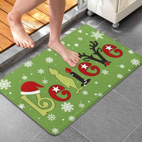 Vista 3 de Belive - Alfombra de baño de Navidad para niños, antideslizante, absorbente, lavable, decoración de baño, alfombra de entrada para ducha y bañera