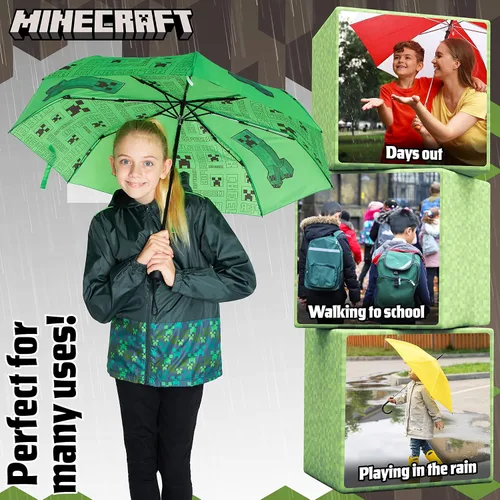 Vista 2 de Minecraft Folding Umbrellas for Boys Girls Durable Compact Umbrella Windproof Travel Umbrella for Teens and Gamers