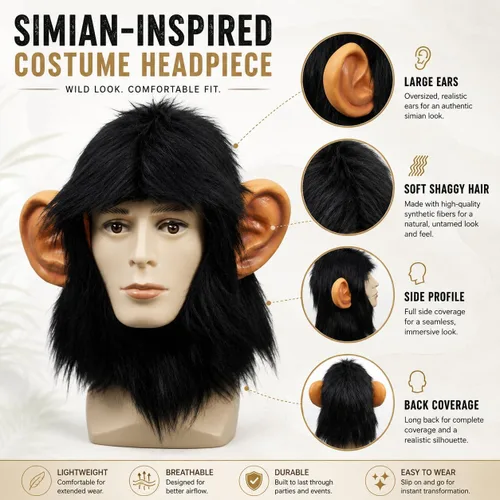 Vista 3 de Gorilla Mask - Máscara de mono de animal para adulto, con pelo