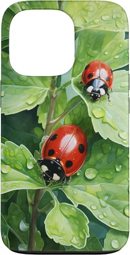 Vista 10 de Ladybugs on Green Leaves Watercolor Case for iPhone 17