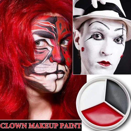 Vista 2 de Pintura facial de payaso negro, blanco, rojo, profesional, impermeable, kit de maquillaje de Halloween, pintura facial de payaso, cosplay, bromista
