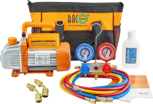 Vista 11 de BACOENG Juego de bomba de vacío y medidor de CA R32, kit de bomba de vacío HVAC de 4 CFM para sistema Mini Split, motor sin chispas