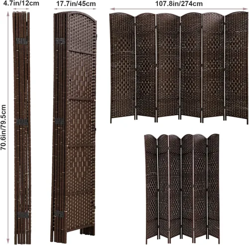 Vista 7 de Divisor de madera de 6 paneles, 6 pies de alto, divisor de pared plegable de madera, cada panel para el hogar, oficina, dormitorio, restaurante