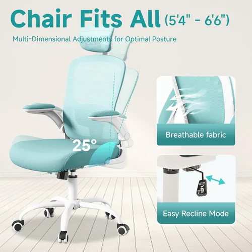 Vista 5 de Silla de oficina ergonómica, silla de juegos, silla de escritorio azul