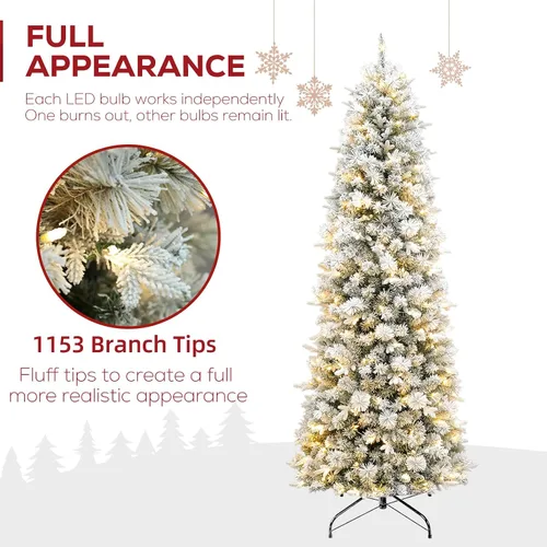 Vista 2 de Hykolity Árbol de Navidad flocado delgado de 7.5 pies con 200 LED blancos Pino flocado