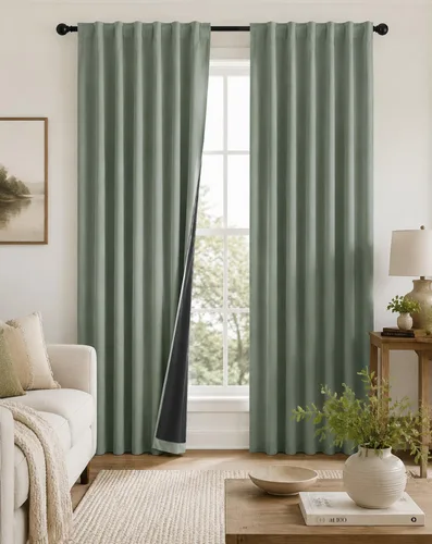 Vista 19 de PONY DANCE Cortinas opacas 100% cortas de 24 pulgadas de largo, medias cortinas con aislamiento térmico para ventanas pequeñas con parte trasera