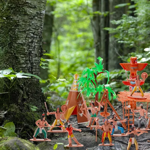 Vista 5 de X Hot Popcorn 23 Piezas Figuras de Indios en Miniatura, Figuras de Acción de Indios de Plástico, Suministros de Diorama para Decoración de Escenas