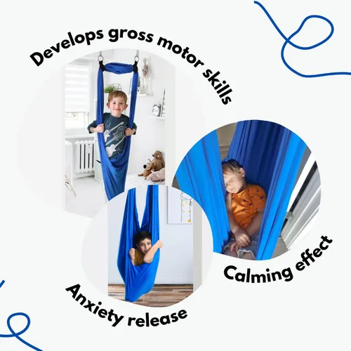 Vista 6 de Kit de columpio sensorial de puerta DreamGYM - Columpio de compresión azul - 95% algodón