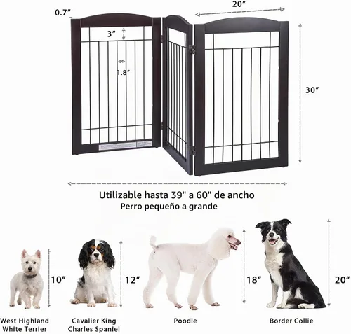 Vista 5 de Spirich Puerta de alambre independiente para mascotas, 30 pulgadas de alto, para casas, puertas, escaleras, valla de seguridad para cachorros