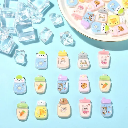 Vista 5 de LiQunSweet 50 unidades de taza de agua con forma de taza de agua, vaca, zanahoria, conejo, mono, cerdo, panda, gato, pollito, oso, cuentas