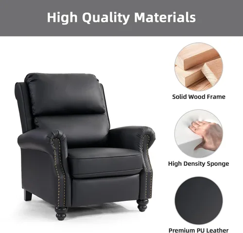 Vista 5 de CANMOV Sillón reclinable de piel sintética con decoración de remaches, sofá individual para sala de estar, color negro