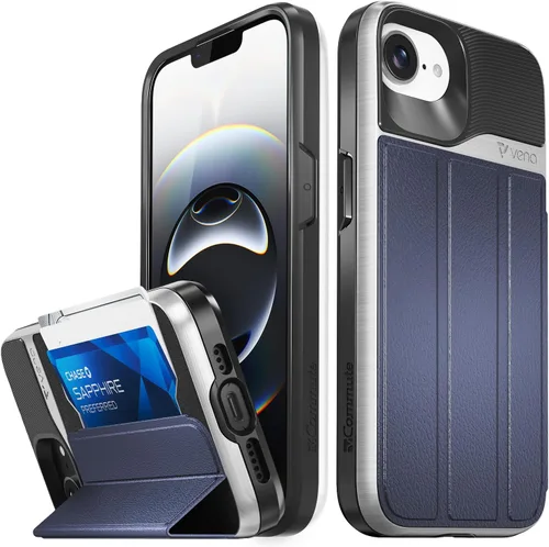 Vista 83 de VENA vCommute - Funda tipo cartera para iPhone 15, [protección contra caídas de grado militar] Funda de cuero con ranura para tarjetas con soporte
