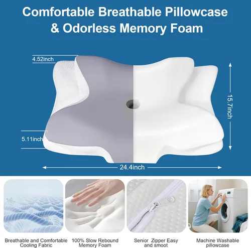 Vista 8 de Almohada cervical para aliviar el dolor de cuello, contorno ergonómico de espuma viscoelástica para el cuello, soporte para dormir de lado