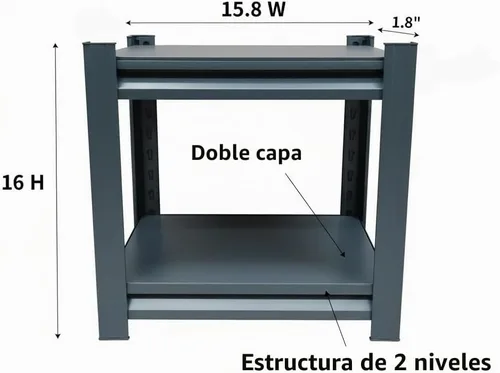 Vista 3 de Estantería de garaje resistente de 2 niveles, capacidad de 1,000 libras, estantería de almacenamiento de metal ajustable para garaje, cuarto