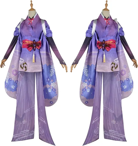 Vista 7 de YJCOS Game Raiden Shogun - Disfraz de kimono para cosplay, traje de Halloween, uniforme con peluca