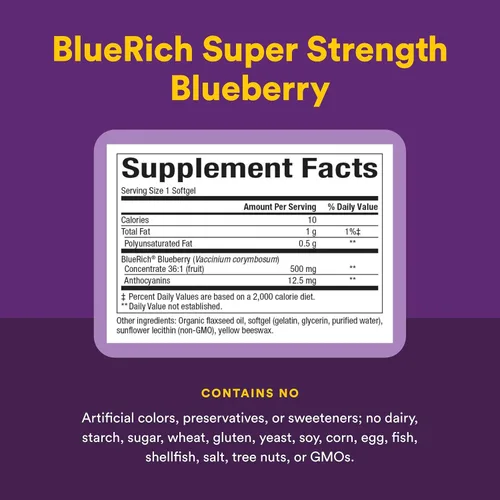 Vista 4 de BlueRich by Natural Factors, concentrado de arándanos súper fuerte, apoyo antioxidante para una buena salud general, 90 cápsulas blandas