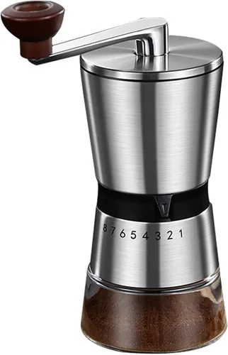 Vista 7 de Molinillo de café manual para uso doméstico, material de acero inoxidable 304, ajuste ajustable, con rebabas de café expreso de mano de cerámica