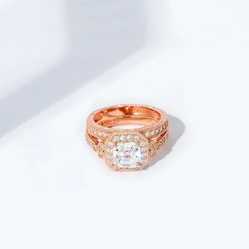 Vista 36 de Amazon Essentials Anillo antiguo de plata de ley chapada en platino o oro con circonita cúbica de elementos infinitos de corte Asscher