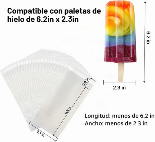 Vista 3 de Miaowoof 200 bolsas de paletas sellables, bolsas de hielo para helados, envoltorios transparentes autoadhesivos, 6.3 x 3.2 pulgadas desechables