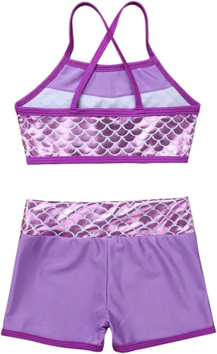 Vista 4 de dPois - Brasier con tirantes para niñas, diseño de lunares, con pantalones cortos, para deportes, entrenamiento, gimnasia, baile