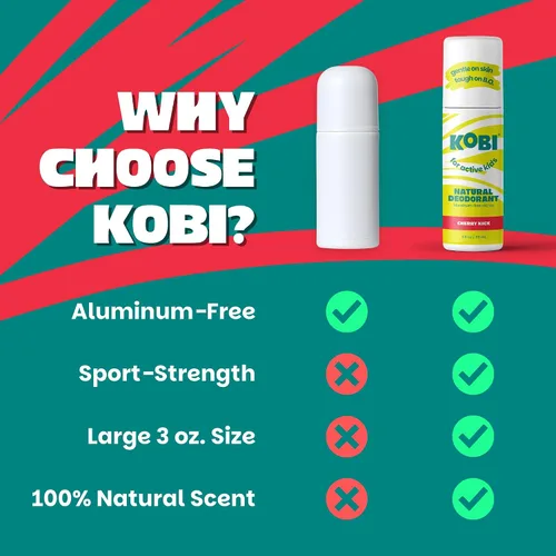 Vista 2 de Kobi Desodorante para niños activos, adolescentes, niñas, niños, natural, sin aluminio, fuerza deportiva - Cherry Kick