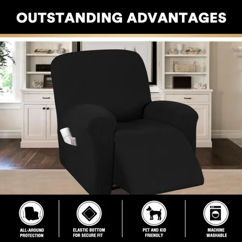 Vista 2 de PrinceDeco Funda para silla reclinable, 1 pieza, funda elástica para silla reclinable, protector de muebles con parte inferior elástica para silla