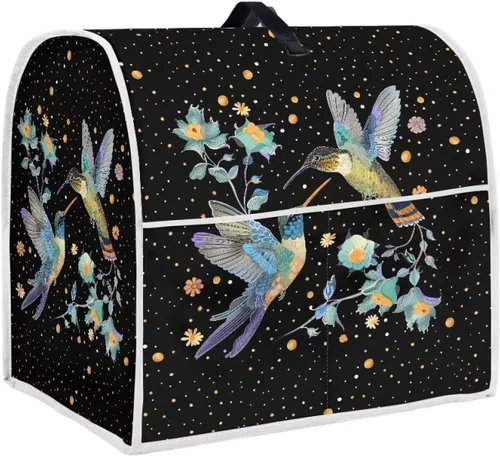Vista 54 de Cubierta para mezclador de cocina con diseño de flores de pájaros, cubierta para procesador de alimentos con asa superior y bolsillo