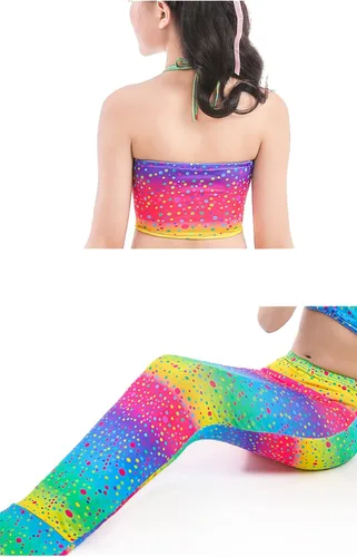 Vista 5 de 3Pcs Girls Swimsuits Mermaid Tails for Swimming Mermaid Costume Bikini Set for Big Girls Birthday Gift 4-12 Years