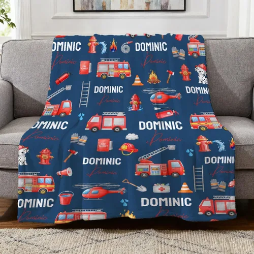 Vista 17 de Manta de Bebé Personalizada con Camiones de Construcción Personalizados Camión Volquete Mantas con Nombre para Niños y Niñas Manta Suave de Arrullo