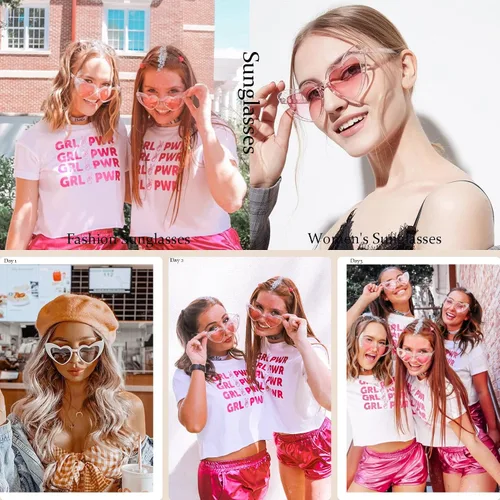 Vista 4 de Dollger Lentes de sol con forma de corazón para mujer, estilo retro, diseño de ojo de gato, UV400