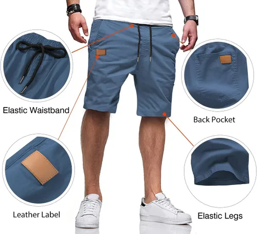Vista 3 de JMIERR - Pantalones cortos informales para hombre, pantalones cortos de golf, pantalones chinos con cordón, de tela de sarga elástica, para verano