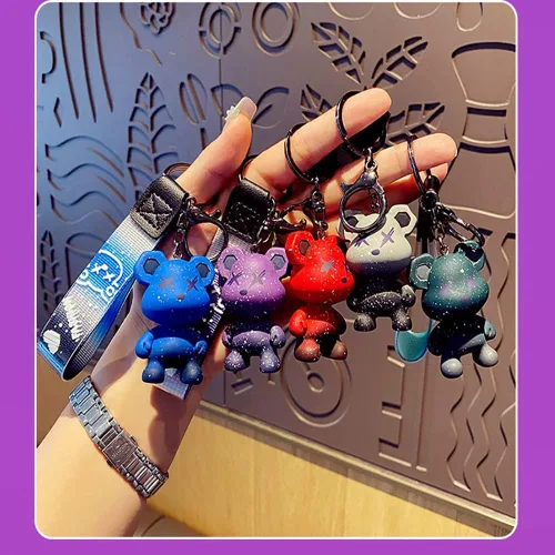 Vista 3 de Llavero de oso de color lindo para hombre, mujer, niño, niña, cuerda trenzada creativa, resina, animal colgante, llavero de metal