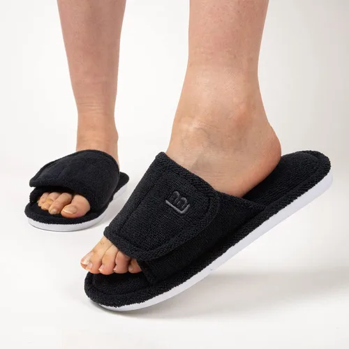 Vista 2 de LongBay Pantuflas de punta abierta para mujer, de espuma viscoelástica, ajustables, para dormitorio, casa, para interiores