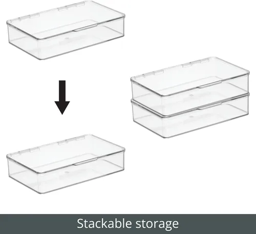 Vista 5 de mDesign Organizador de almacenamiento apilable de plástico con tapa con bisagras para baño, gabinete, cajón, debajo del fregadero, organización