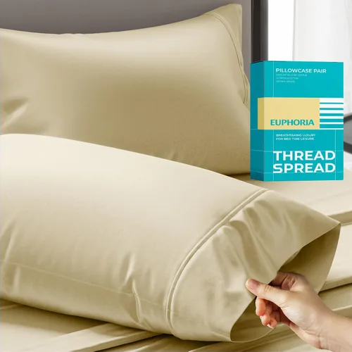 Vista 14 de THREAD SPREAD Fundas de almohada 100 % de algodón egipcio, fundas de almohada de 800 hilos, tamaño Queen / estándar, paquete de 2 unidades, suaves
