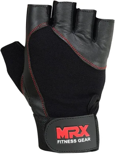 Vista 5 de MRX - Guantes de levantamiento de pesas, entrenamiento de gimnasio, fisicoculturismo, fitness, levantamiento de pesas, guantes de cuero genuino