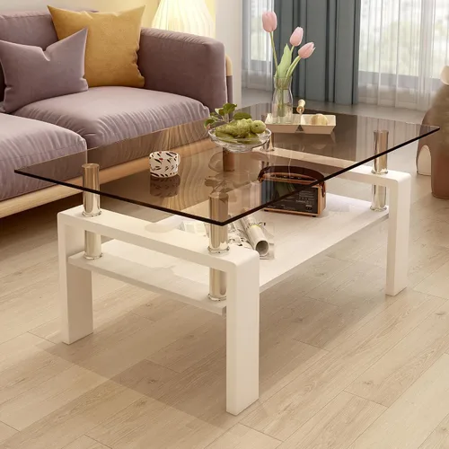 Vista 19 de Mesa de centro rectangular de vidrio para sala de estar, con mesa de vidrio templado y capa de MDF, para sala de estar y oficina