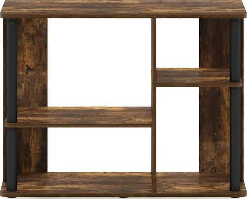 Vista 6 de Furinno Classic - Soporte con postes de plástico para televisores de hasta 40 pulgadas, color pino ámbar/negro