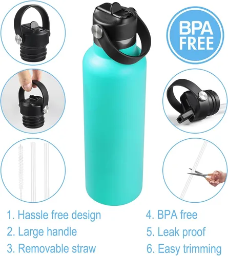 Vista 4 de Tapa de popote compatible con botella de agua de boca estándar de 24 onzas y 21 onzas, tapas con popote para botellas de agua Hydroflask, parte