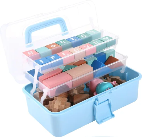 Vista 3 de Caja Organizadora Plegable Versátil de Tres Capas de 11(pulg), Ideal para Arte y Manualidades, Juguetes, Suministros de Costura, Joyería